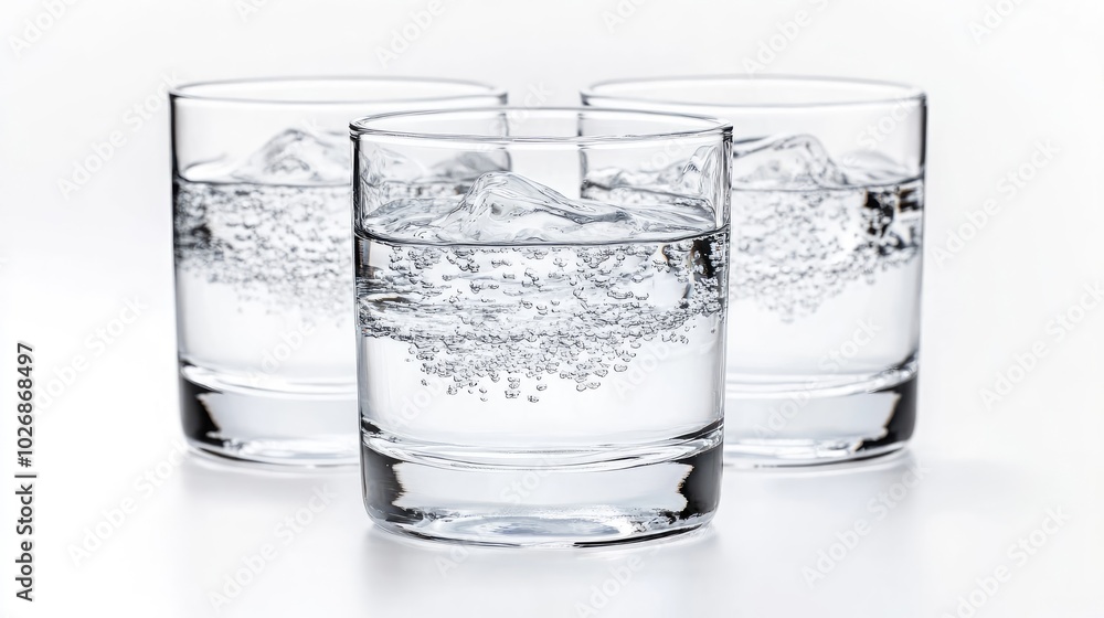 Aufkleber three glasses of sparkling water on a white background for refreshment generative ai