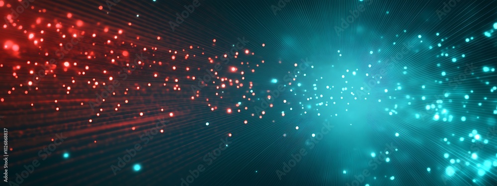 Poster Abstract background with red and blue particles.