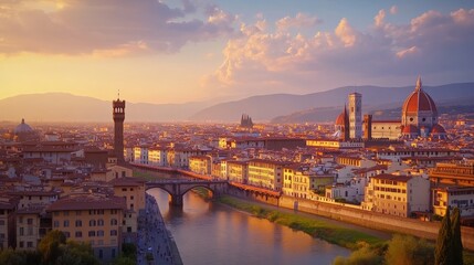 Fototapeta premium Breathtaking Panoramic View of Florence at Sunset