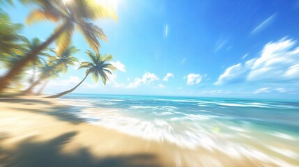 Obraz premium Tranquil Beach Scene with Palm Trees and Clear Sky