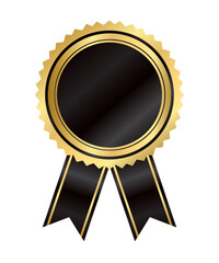 Blank sticker label with ribbon, gold badge and Black ribbon Decoration vector isolated Premium Quality text product, for book cover label or your product the Best