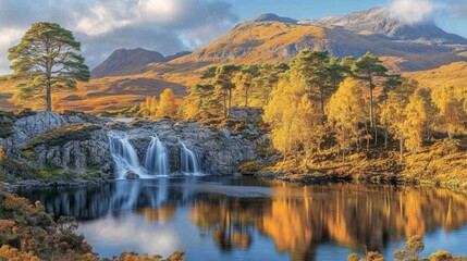 Autumn Waterfall Scene.