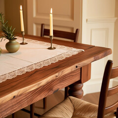 Cozy Family Dinner Table Warm Rustic Elegance with Flickering Candles and Fresh Rosemary