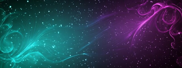 Abstract background with teal and purple glow and light bokeh.