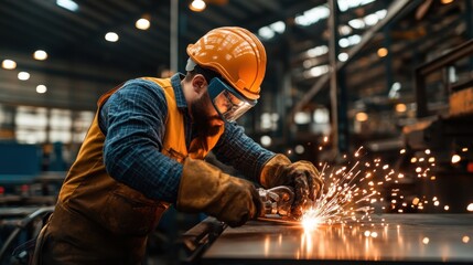 Worker Using Large Machine in Welding Workspace