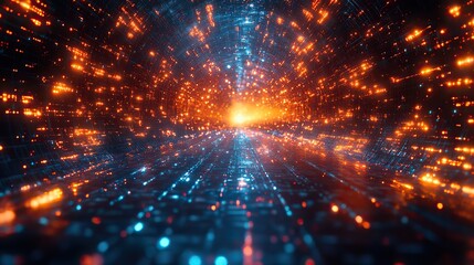 Obraz premium Futuristic illustration of high-speed light in cyberspace, representing information technology networks in an abstract manner.