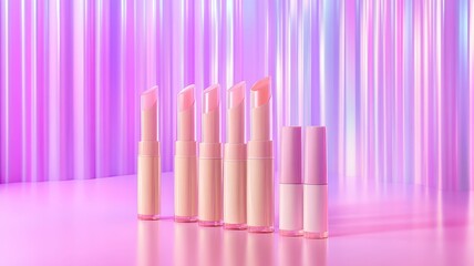 Obraz premium Pink lip gloss tint with color shading pallete smudge gel,Liquid lipsticks with smudge stroke paint,makeup cosmetic lips, product mockup for beauty fashion business,sale,swatch color,template.