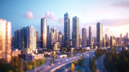 Fototapeta premium Modern Cityscape at Sunset with Skyscrapers