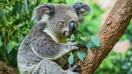 Koala Eating Leaves.