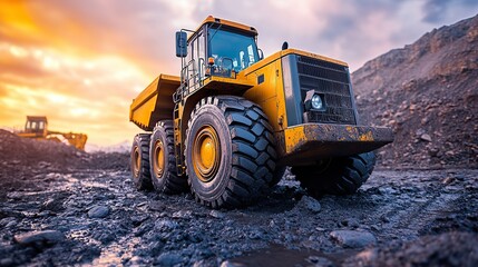 Obraz premium Heavy machinery operates at a construction site, symbolizing industrial technology concepts and advancements in engineering.