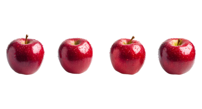 Set of red apples clipart, isolated on transparent background, PNG