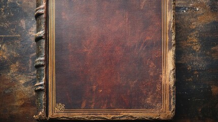 Antique Leather Bound Book on Rustic Wood Background