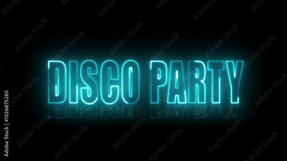 Poster disco party neon sign. disco party text font with neon light. luminous and shimmering haze inside th