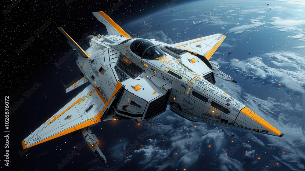 Aufkleber futuristic starship soaring through space, showcasing advanced design and technology. sleek structur
