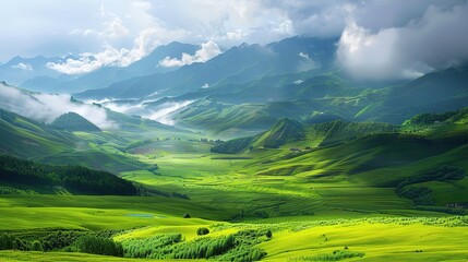 Obraz premium Beautiful and Fresh Landscape Background Picture - a captivating and serene visual. The beautiful and fresh landscape creates an enchanting and peaceful scene.