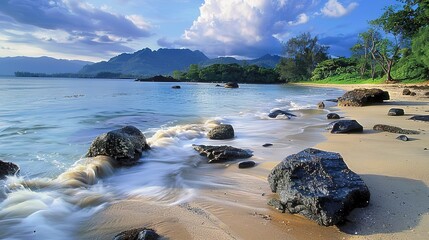 Fototapeta premium Beautiful and Fresh Landscape Background Picture - a captivating and serene visual. The beautiful and fresh landscape creates an enchanting and peaceful scene.