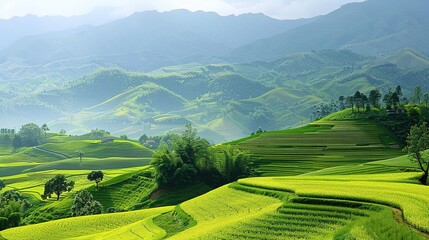 Fototapeta premium Beautiful and Fresh Landscape Background Picture - a captivating and serene visual. The beautiful and fresh landscape creates an enchanting and peaceful scene.