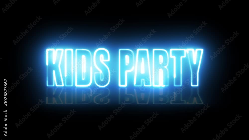 Poster kids party text font with neon light. luminous and shimmering haze inside the letters of the text ki