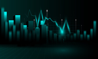 Digital bar chart, financial growth, stock market on blue technology background