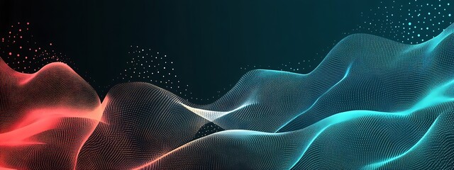Fototapeta premium Abstract blue and red glowing waves on dark background.