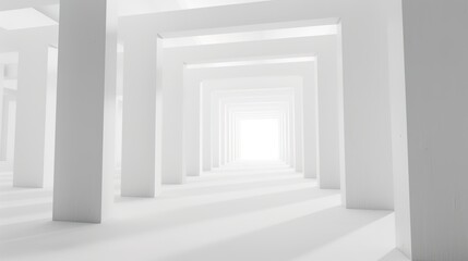 3D Rendering of White Geometric Tunnel - a captivating and futuristic visual. The white geometric tunnel creates an engaging and immersive experience.