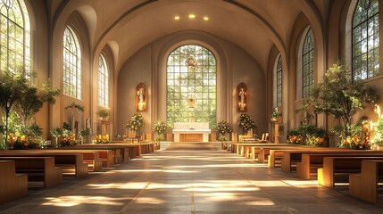 Obraz premium The application of technology within an empty church is depicted, illustrating the quiet integration of digital advancements in traditional settings.