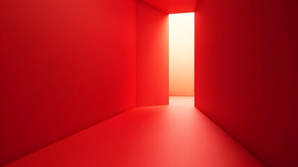 Vibrant Red Architectural Corridor with Minimalist Geometry and Dramatic Lighting