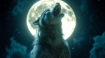 Obraz premium Wolf Howling at Moon.