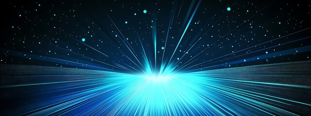 Naklejka premium Abstract blue light beams emanating from a central point, creating a starburst effect.