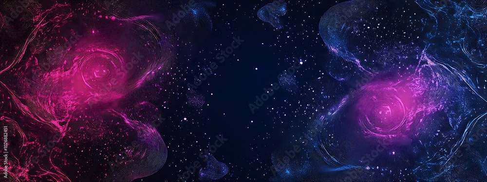 Poster Abstract cosmic background with swirling neon colors and glowing orbs.