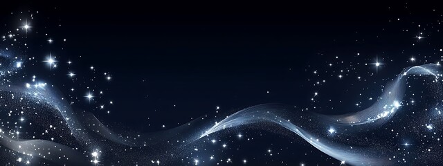 Obraz premium Abstract dark blue background with flowing white lines and sparkles.