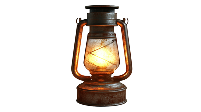 Antique lantern with glowing light in the center.