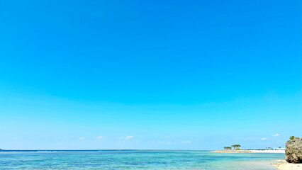 青い海と空　ビーチ　沖縄県国頭郡本部町