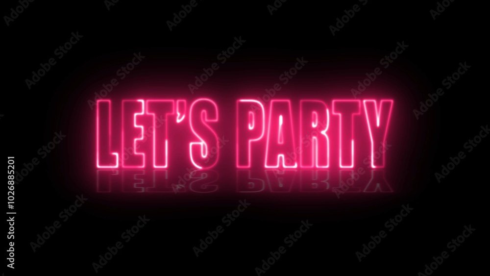 Aufkleber let's party text font with neon light. luminous and shimmering haze inside the letters of the text p