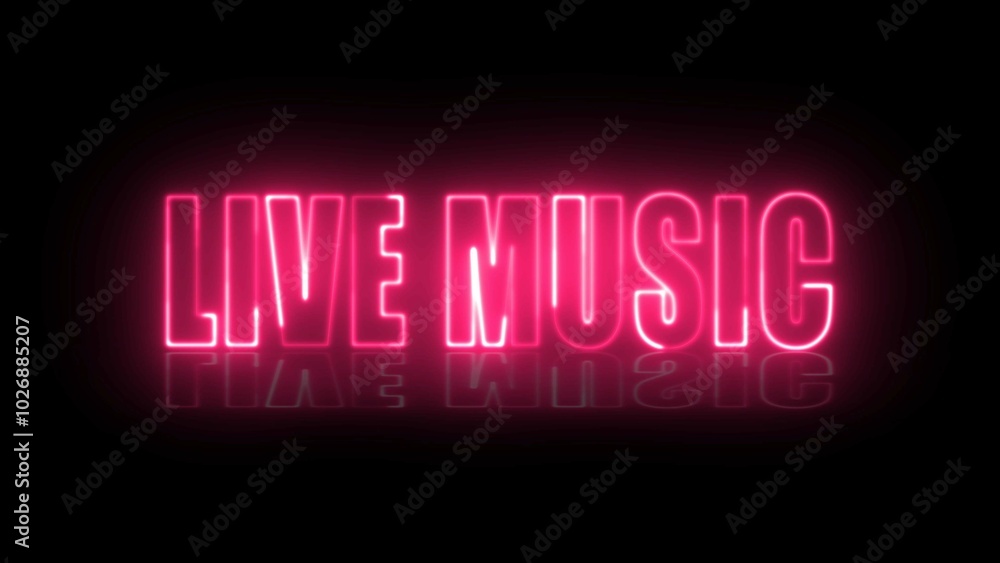 Poster live music text font with neon light. luminous and shimmering haze inside the letters of the text li
