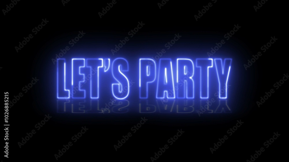 Poster let's party text font with neon light. luminous and shimmering haze inside the letters of the text p