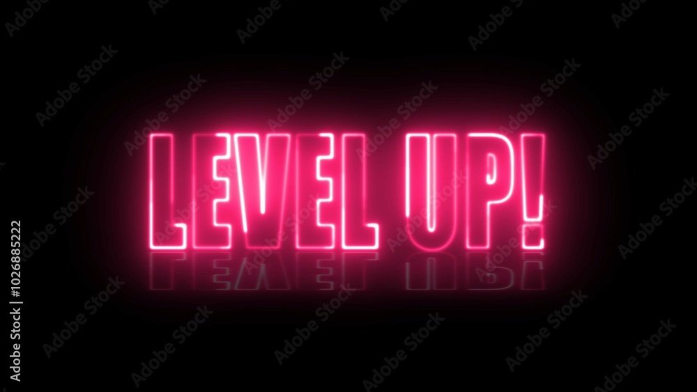 Poster level up text font with neon light. luminous and shimmering haze inside the letters of the text leve