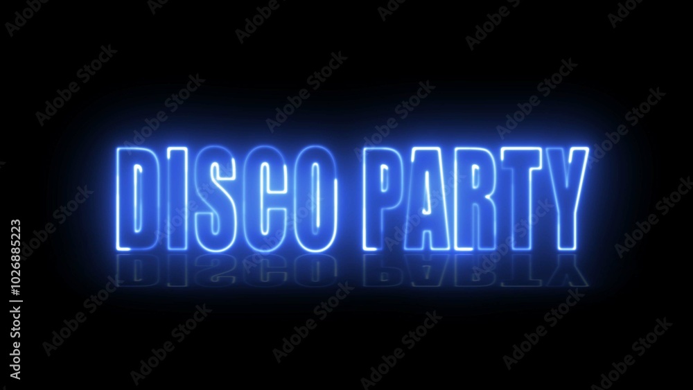Poster disco party text font with neon light. luminous and shimmering haze inside the letters of the text d