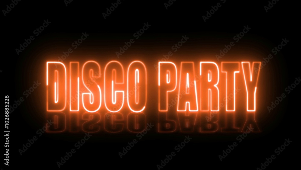 Poster disco party text font with neon light. luminous and shimmering haze inside the letters of the text d