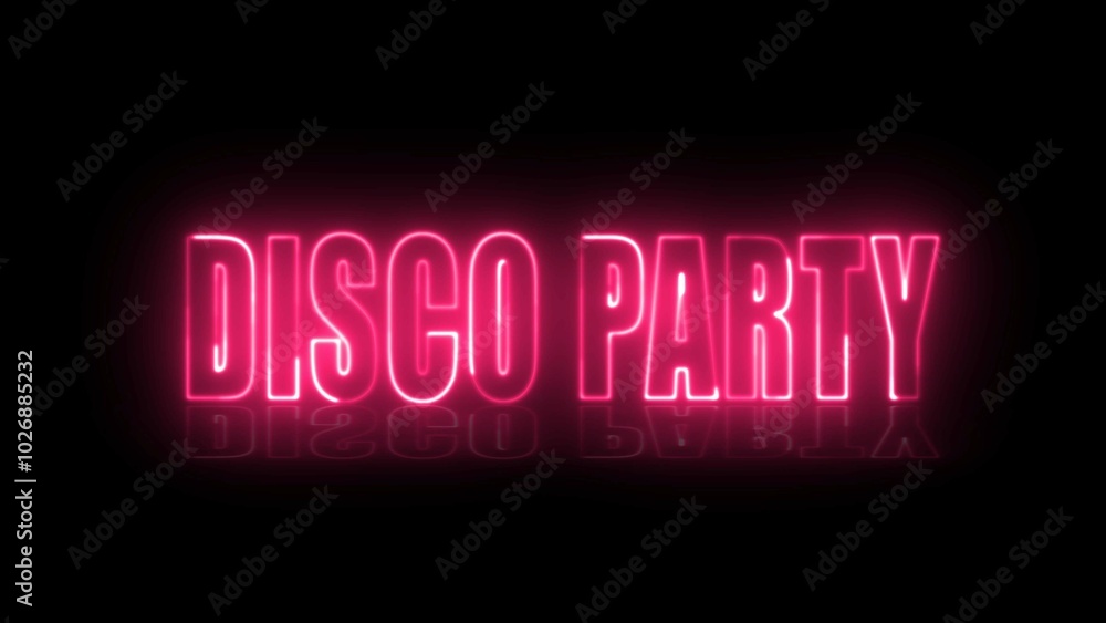 Poster disco party text font with neon light. luminous and shimmering haze inside the letters of the text d