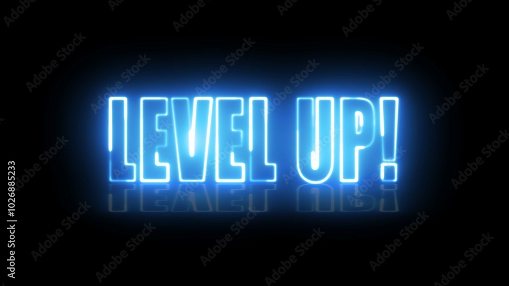 Poster level up text font with neon light. luminous and shimmering haze inside the letters of the text leve