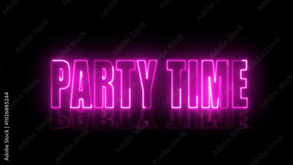 Poster party time text with neon light. luminous and shimmering haze inside the letters of the text party t