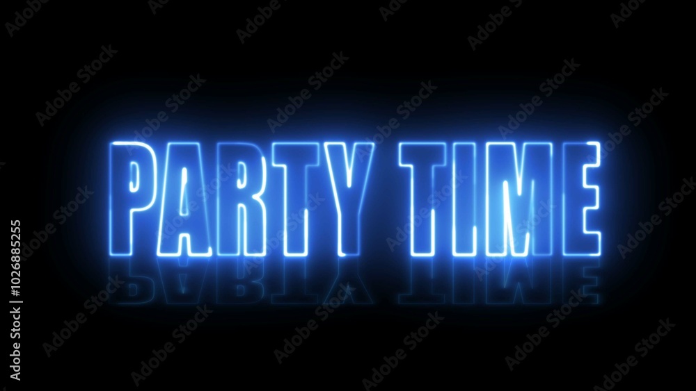 Poster party time text with neon light. luminous and shimmering haze inside the letters of the text party t