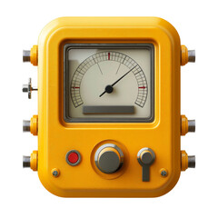 Yellow industrial gauge, isolated on white background, transparent background