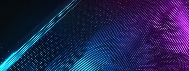 Abstract digital background with blue and purple neon lines and dots.