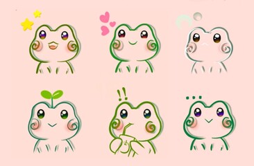 Cute frogs Sticker and icon drawing