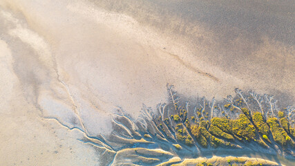 Creek and salt flats with green vegetation in beautiful pattern