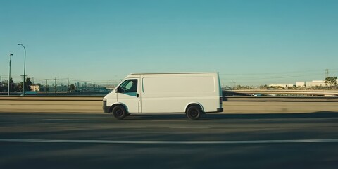 A White Delivery Van Speeding on the Highway The Journey of Goods and Freight