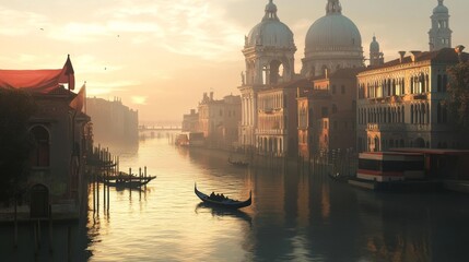 Naklejka premium Deserted Venice at dawn, captured in a modern style.