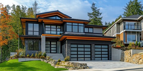 Fototapeta premium Luxurious Modern Home with Sleek Design and Beautiful Surroundings